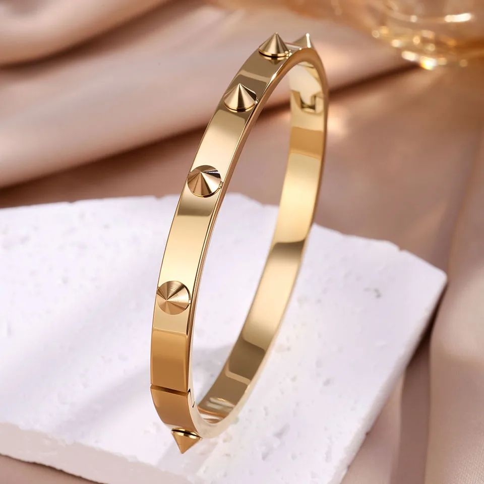 Neutraler Stil, Punk-Mode, Titanstahl-Nieten-Armband-Set – wasserdichter Schmuck für den täglichen Gebrauch für Damen und Herren – Detail 10