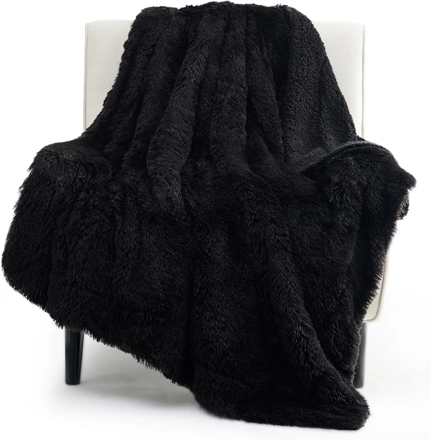 Fluffy Black Throw Blanket Gifts for Women Men Soft Fleece Fuzzy Sherpa Plush Warm Minky Thick Faux Fur Throws for Couch Bed