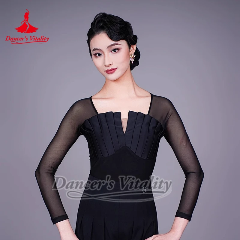 เสื้อซับในตาข่ายสำหรับผู้หญิง ชุดฝึกซ้อมเต้นลาตินบอลรูม รุมบ้า วอลซ์ ฟ็อกซ์ทร็อต ชุดออกกำลังกายมืออาชีพ