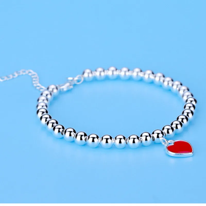 Andara 925 Sterling Silver beads chain Heart pendant Bracelets for Women Street all-match fashion designer Jewelry party wedding