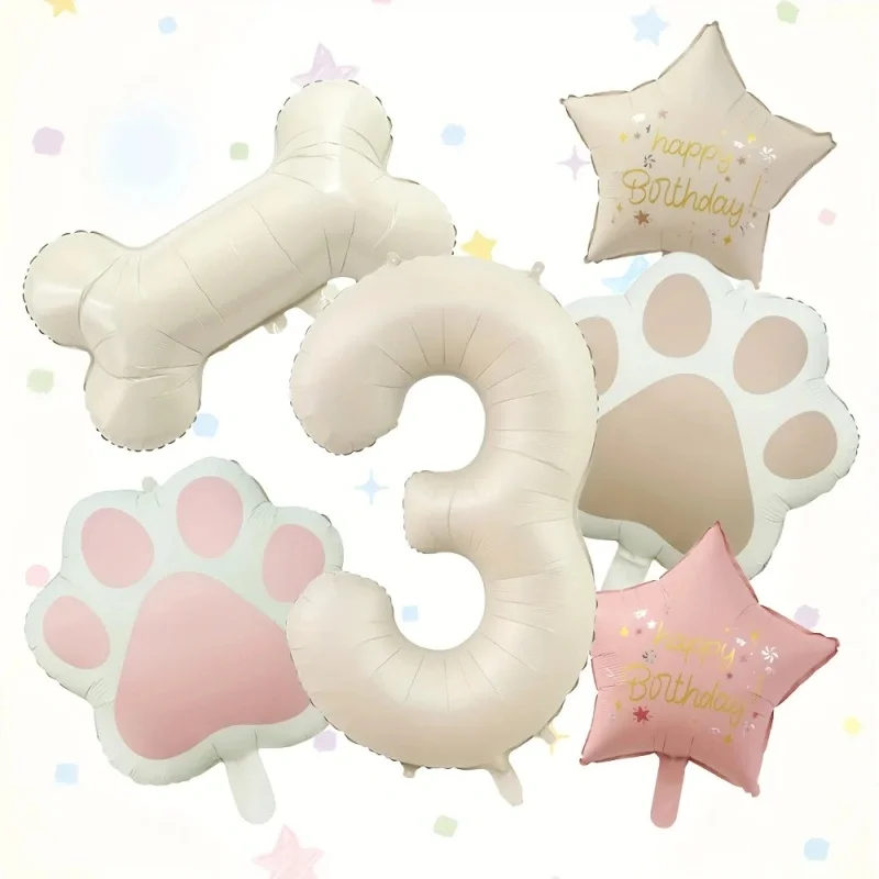 6 قطعة/المجموعة الحيوان باوتي الكلب القط باو الألومنيوم بالون 40 بوصة كريم الأبيض عدد 1-9 حفلة عيد ميلاد بالون للزينة استحمام الطفل