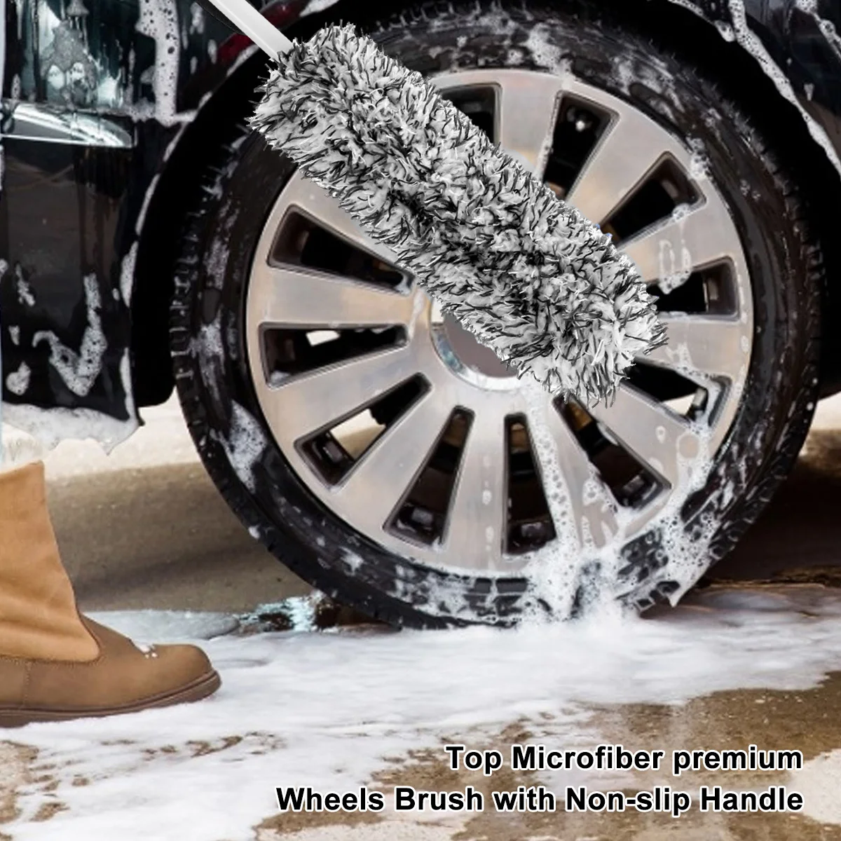 

Щетка для чистки колес автомобиля, щетка для мойки автомобиля из микрофибры, нескользящая ручка, щетка для детализации колес и обода, инструмент для мотоциклетных шин