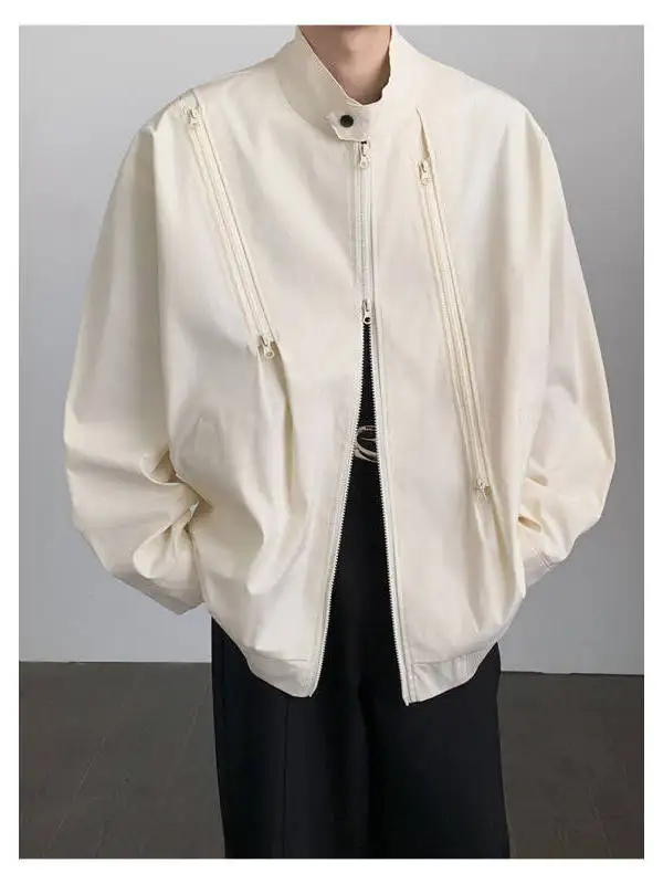 

Мужская куртка на молнии свободного кроя с воротником-стойкой, модная, с несколькими молниями, повседневная, из полиэфирного волокна, удлиненная, весна 2026