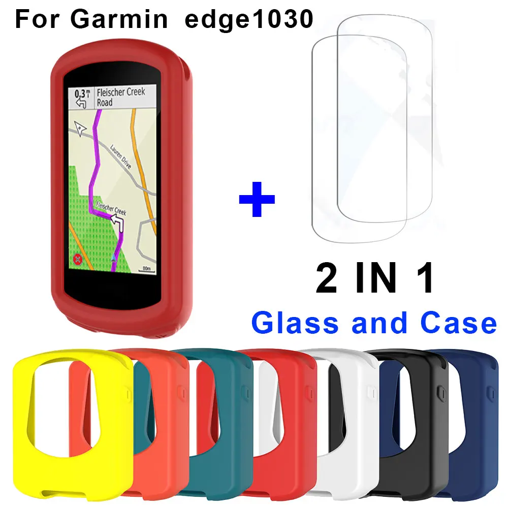 2-in-1 For Garmin Edge 1030 Bike Bicycle Computer Silicone Protective Cover Case + Glass Film For Edge 1030 Plus Protector Shell