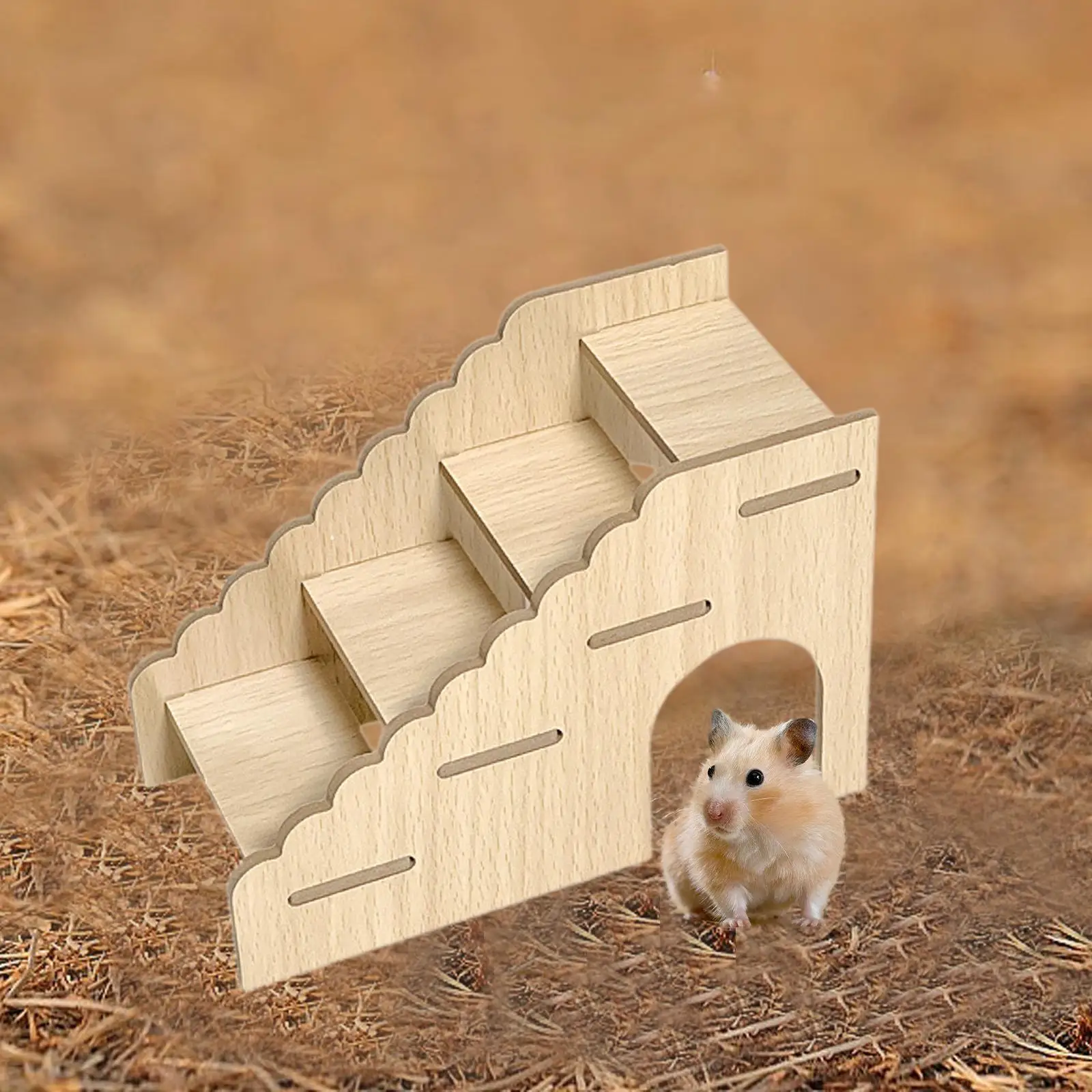 Hamster Dodges House Stairs Hideaway for Small Pet Plays and Climbing Hamster