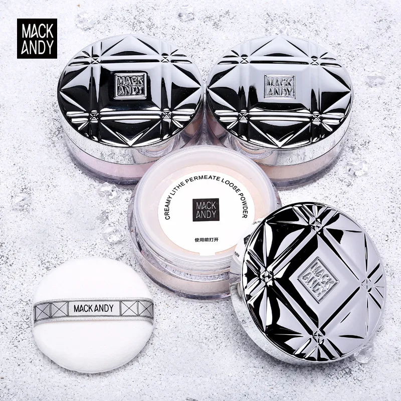 MACK ANDY Original Genuine Loose Powder Waterproof Concealer Setting Powder Makeup Oil-control per l'impostazione della finitura del viso con Puff