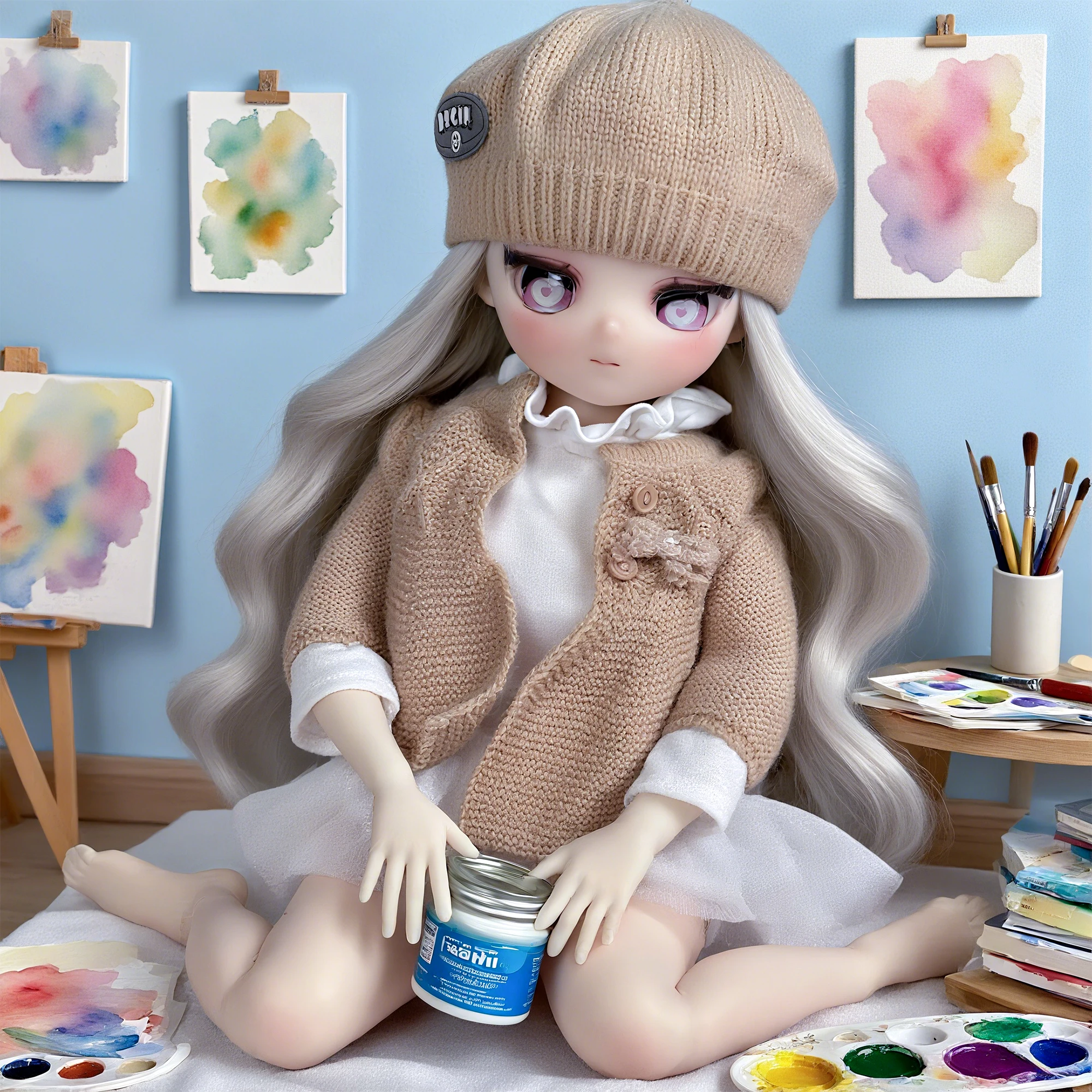 

Super cute little painter girl,new doll,can be customized by yourself,tabletop decoration,with feminine features(without clothes