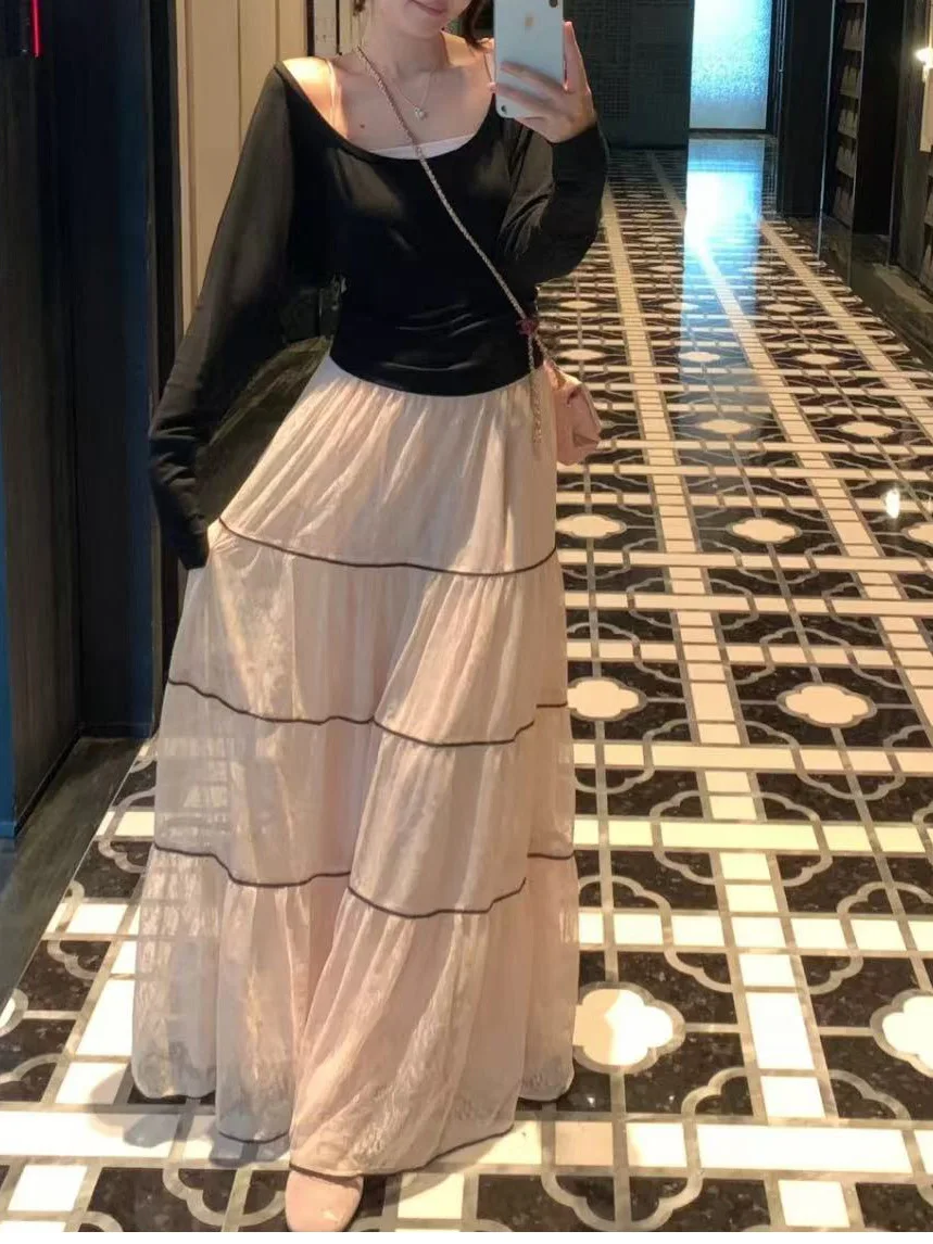 

Ele Lace f Skirt Fairy Sle Winter 2025 New Arrival A-Line Long Skirt with Flounce French Sle Casual Commute Wear