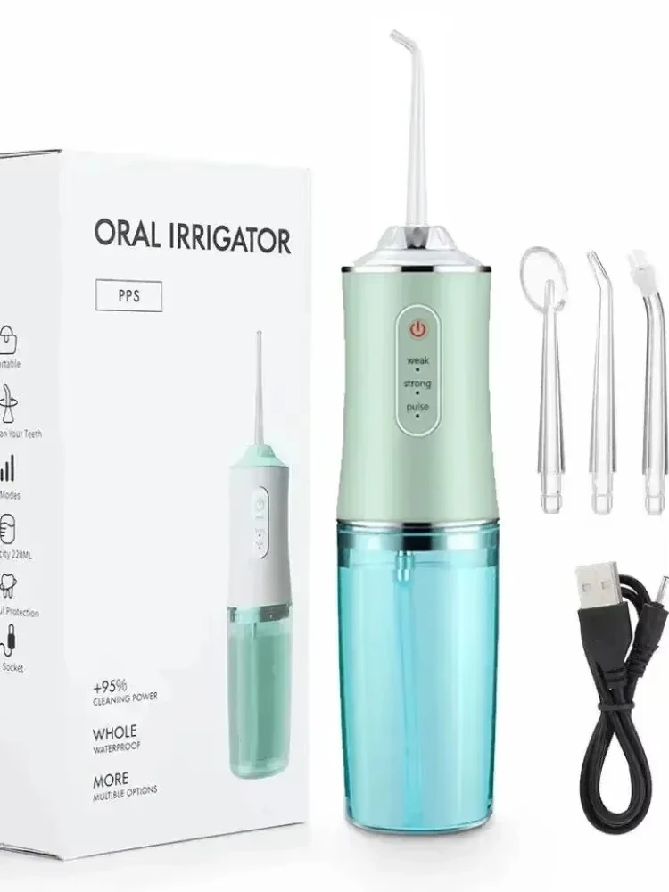 Oral Irrigator Portable Dental Water Flosser USB Rechargeable Water Jet Floss Tooth Pick 4 Jet Tip 220ml 3 Modes Teeth Cleaner