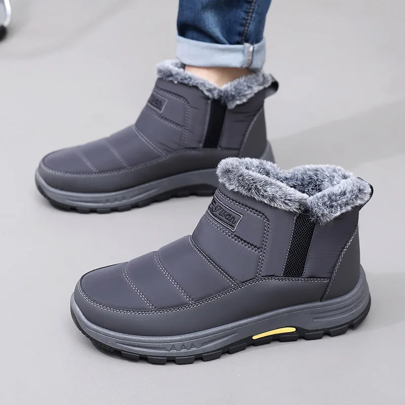 Men Winter Snow Boots Warm Fleece Lined Slip On Waterproof Upper Anti-slip Thick Sole Outdoor Short Ankle Boots for Dad