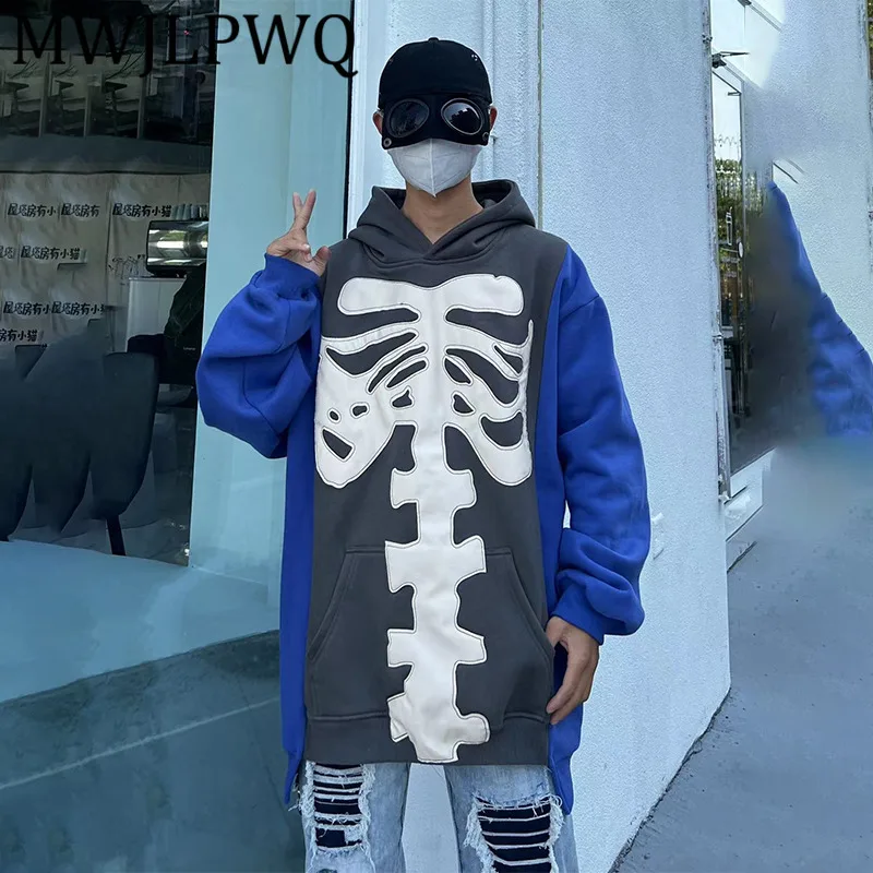 

MWJLPWQ Толстовка с капюшоном в американском стиле с цветными блоками и нашивкой, мужские свободные топы унисекс с длинными рукавами и длинными рукавами для уличных пар 12524