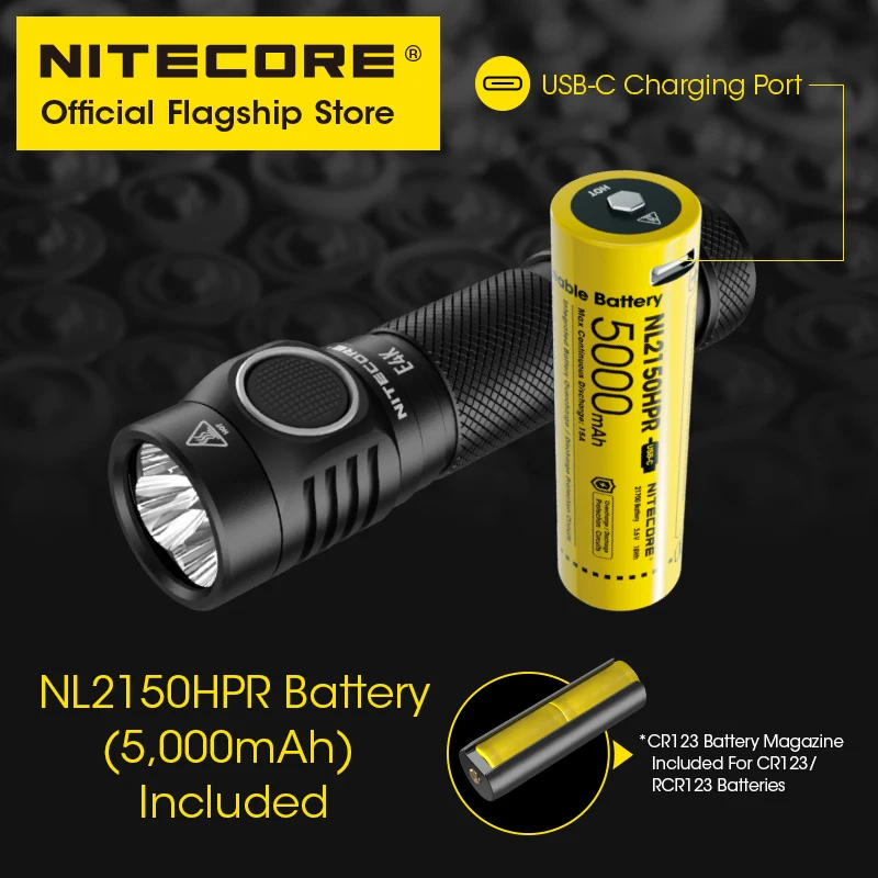 Imagem -02 - Nitecore-edc Lanterna Led Portátil E4k 4400 Lumen Super Brilhante Tubo Reto Bateria Recarregável 21700 5000mah Original