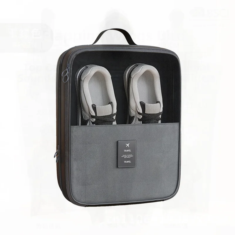 

Portable Travel Shoe Bag Three-Seat Storage Trolley Case Hanging Bag Light Luxury Twill Shoe Storage Box Navy Blue Pink Korean
