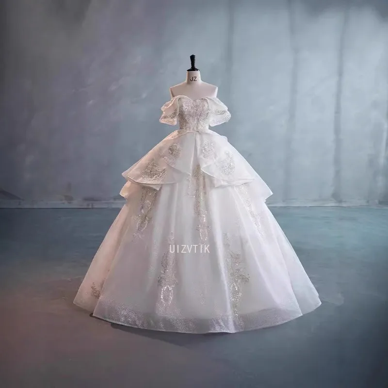 فساتين زفاف بيضاء لامعة مطرزة فستان حفلة نسائي زينة زي العرائس مخصص رسمي فيستدو دي نويفا رداء Mariage #2