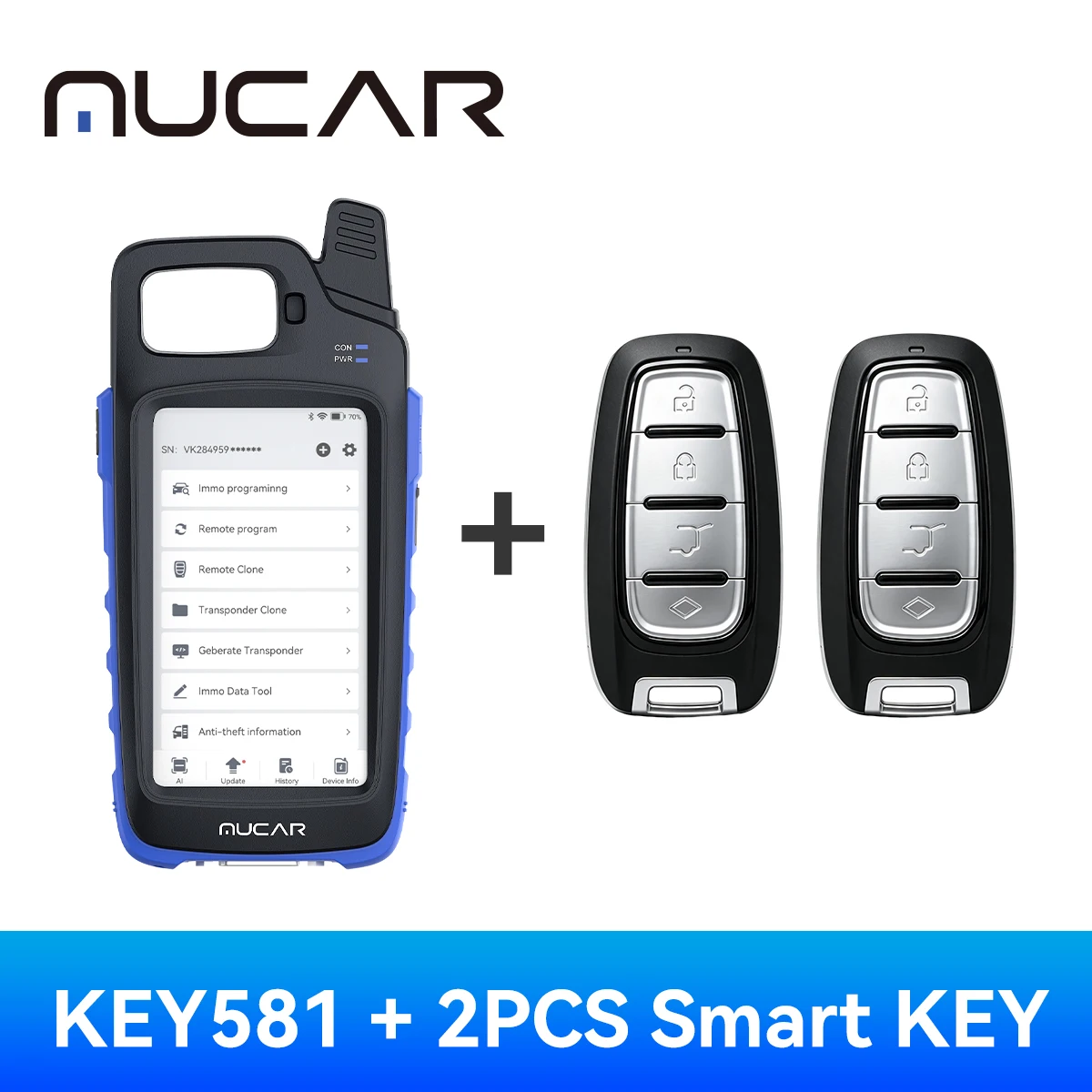 MUCAR KEY581 IMMO Programmiergerät Professioneller 9-RESET-PIN-Leser Auto-OBD2-Scanner für Zündung und Fernbedienungsschlüssel-Abstimmung