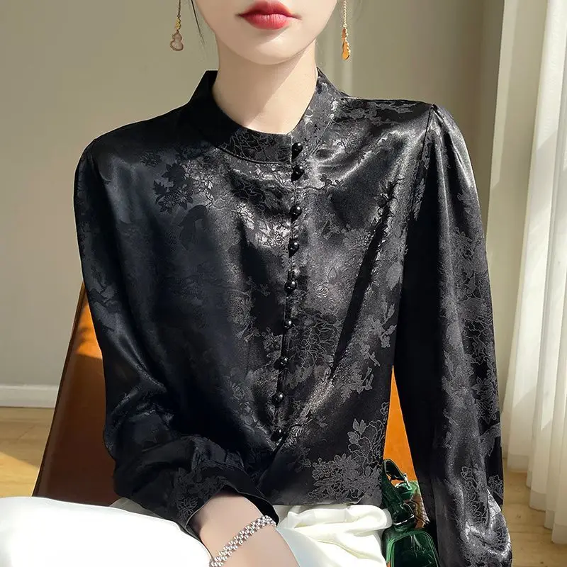 

2026 New Spring Summer Jacquard Shirt Women's Chinese Style Shirt Female White Blouses Ladies Tops Office Lady Elegant Clothing