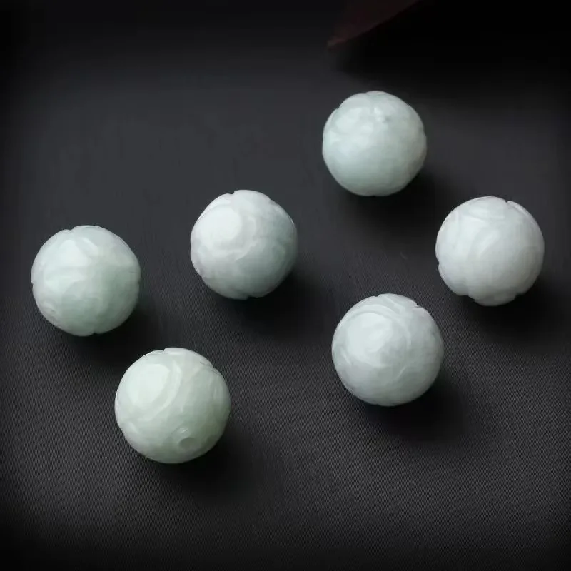 4A Natural Jade Jadeite Lotus Crystal Single Bead DIY Jewelry