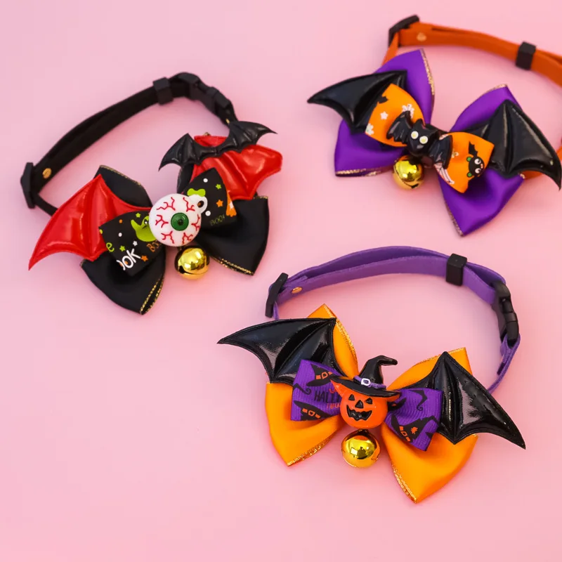 Neues Verstellbares Fledermausflügel- und Augapfel-Halsband mit Glocke für Katzen & Große Hunde, Gruselig und Lustig für Halloween – Detail 1