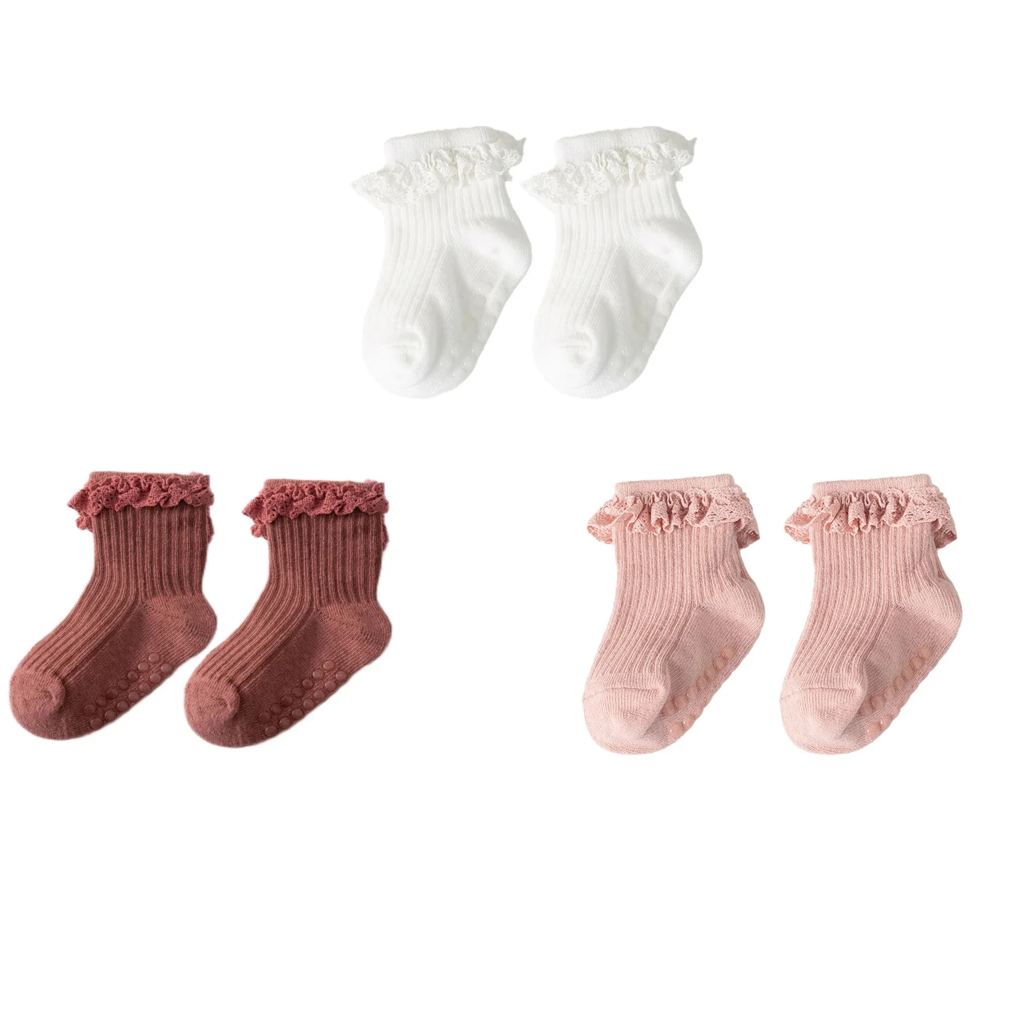 1/3/4/5pairs Baumwolle Reine Farbe Kleinkind Mädchen Spitze Socken Infant Baby Mädchen Nicht-slip Socken junge Kinder Mädchen Nette Halbe Knie-socken – Detail 5