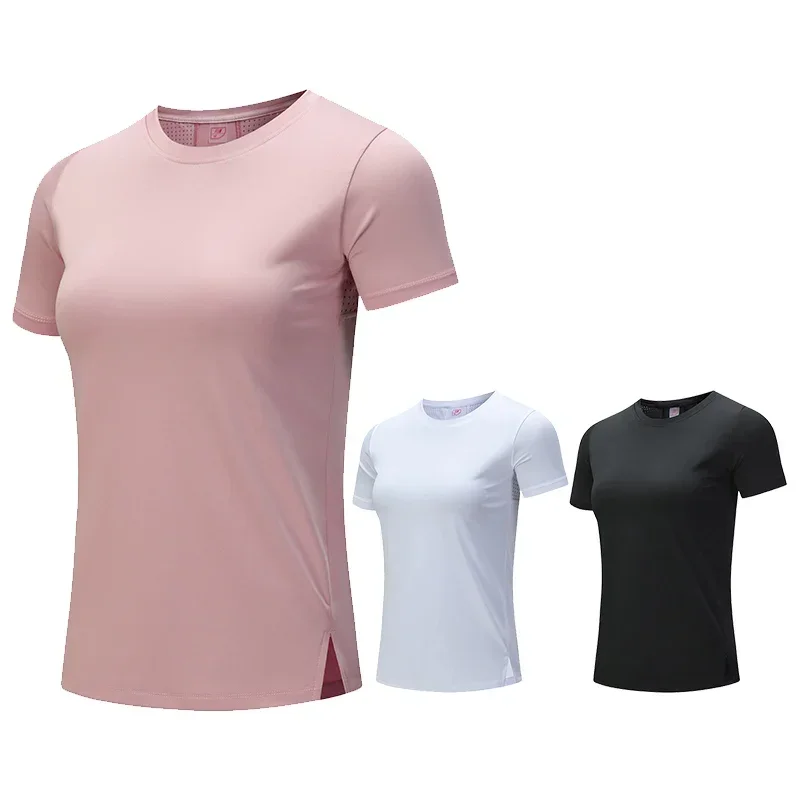 Women Gym Jogging Top Fitness Quick Dry Yoga Shirts Short Sleeve Mesh Athletic Shirt Outdoor Running Sporting Sweat Suits Pink