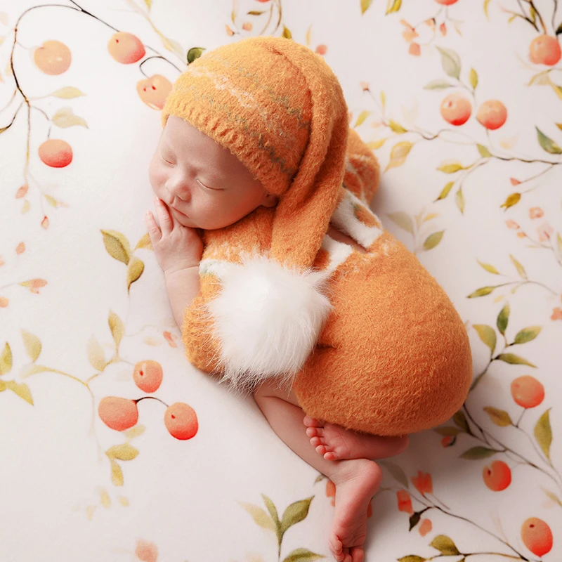 Casual Theme Baby Photography Clothing Hand-Knitted Jumpsuit Hat 2pcs/Set Newborn Photo Cute Bear Doll Decoration Accessories