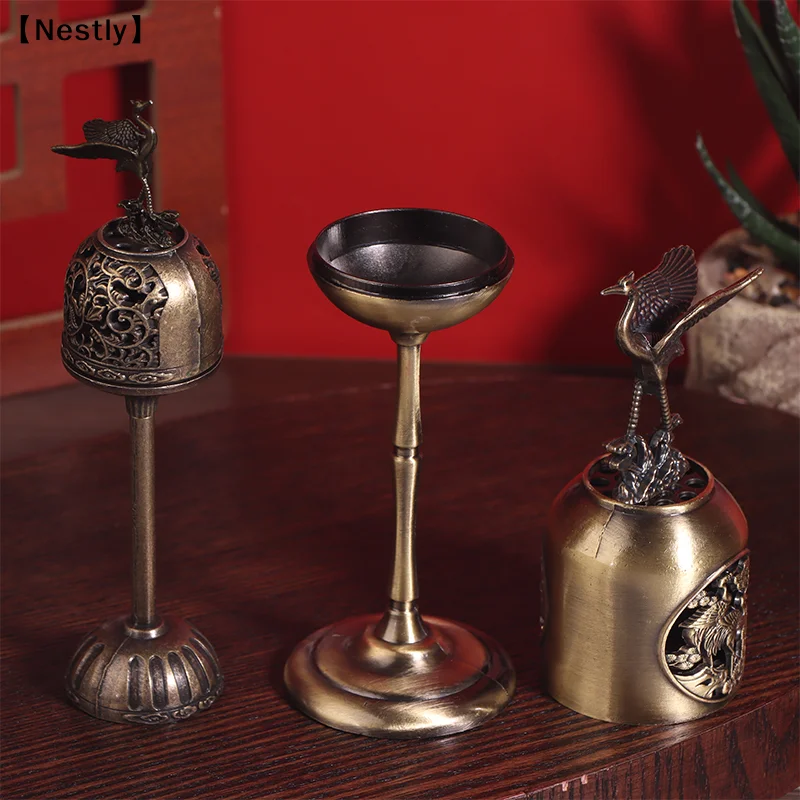 Metal Standing Crane Hollow Lamp Sandalwood Fragrance Censer Smoking Backflow Incense Holder Tea House Ornaments  Decor〔Nest〕