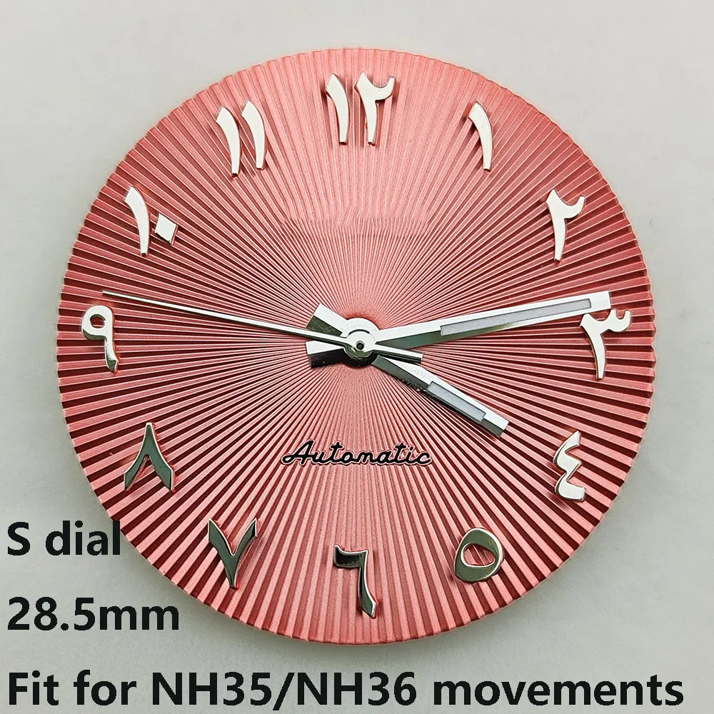 Mostrador NH35 de 28,5 mm mostrador S prata alfabeto árabe adequado para movimento NH35 NH36