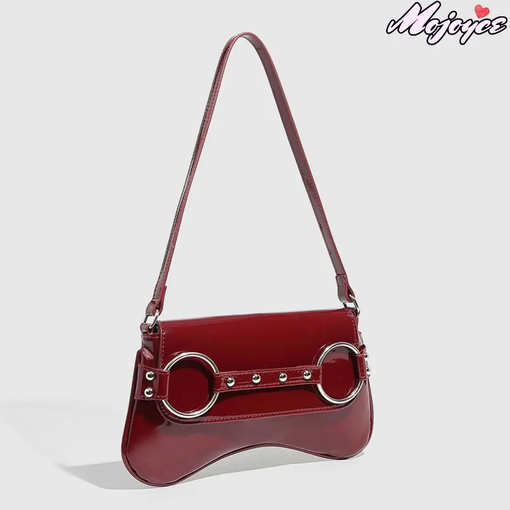 

Ladies Handbags Patent Leather Fashion Shoulder Bags Rivet Flap Trendy Underarm Bags Solid Color Casual Designer Small Tote Bags