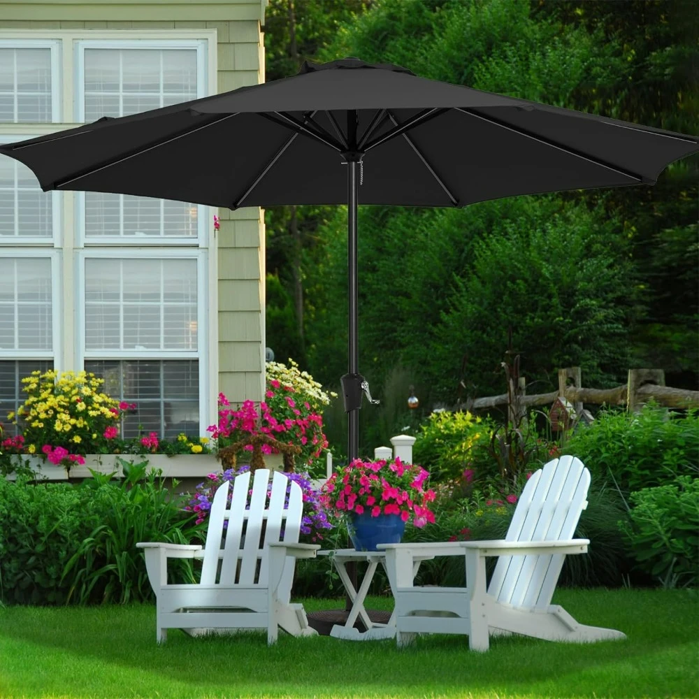 

Large Parasol Market Deck Pool Backyard Garden Sunshade Umbrella 8 Sturdy Ribs UV Protection(11 Ft Black) Umbrella for the Beach