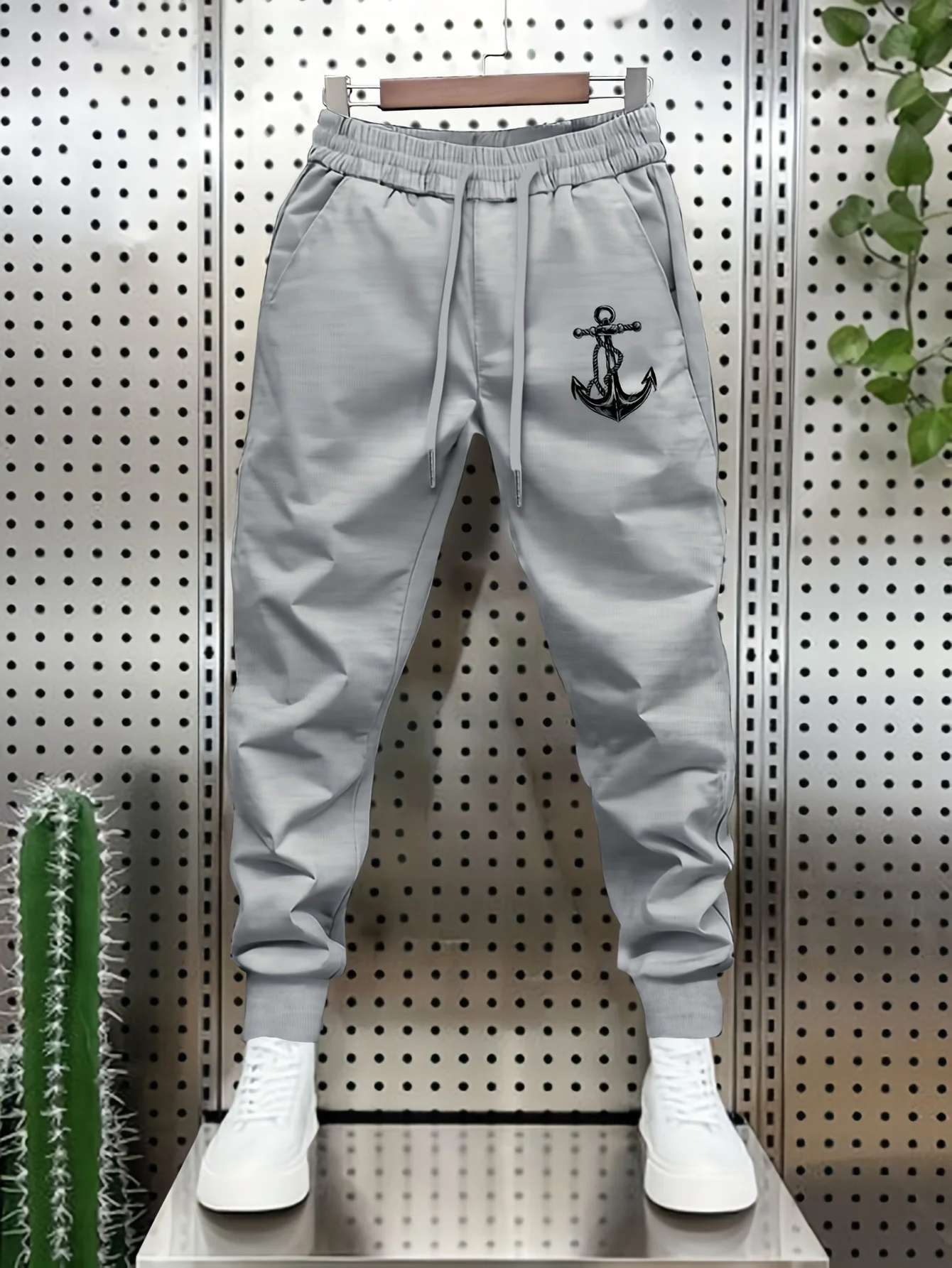 Seafaring‑inspired rope‑wrapped anchor trendy street‑style dual‑side print sweatpants men hip hop sports jogger trousers