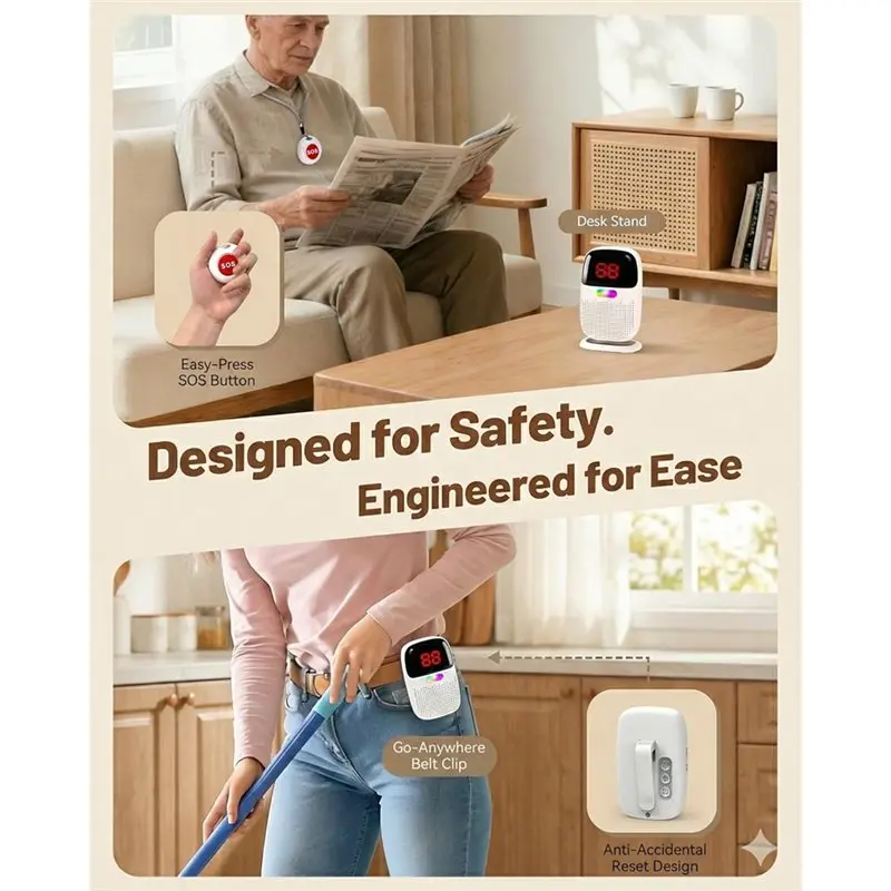 [NEW!A25P】 Rechargeable Caregiver Pager Wireless Call Button For Elderly, 1640Ft Range Alert System For Seniors No Monthly Fee