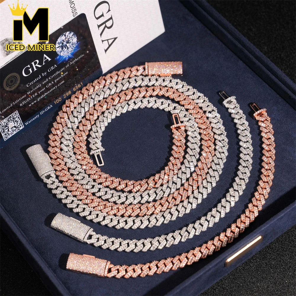 

Icedminer 8mm VVS Moissanite Cuban Link Chain Iced Out Necklaces For Men Women S925 Silver Choker Pass Tester Hip Hop Jewelry