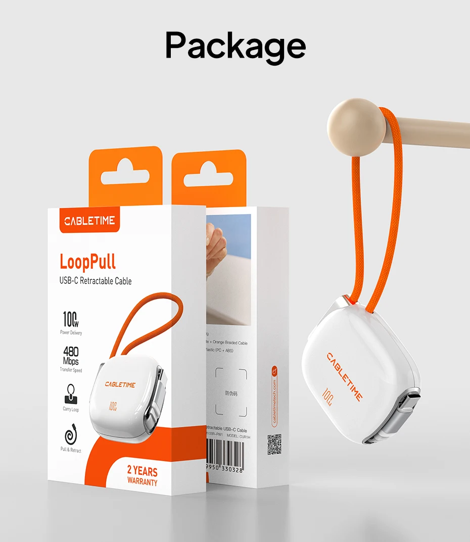 CABLETIME 100W USB-C zu USB-C Kabel Einziehbares Kabel PD-Kabel Schnellladung für iPhone 17 Samsung HUAWEI Reisekabel – Detail 14