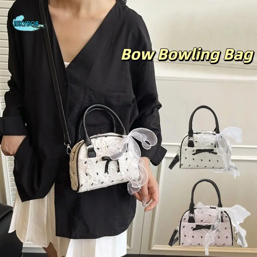 

Korean Stylish Bow Bowling Bag Versatile Sweet Ribbons Shoulder Bag Leisure Small Women's Handbags Ladies