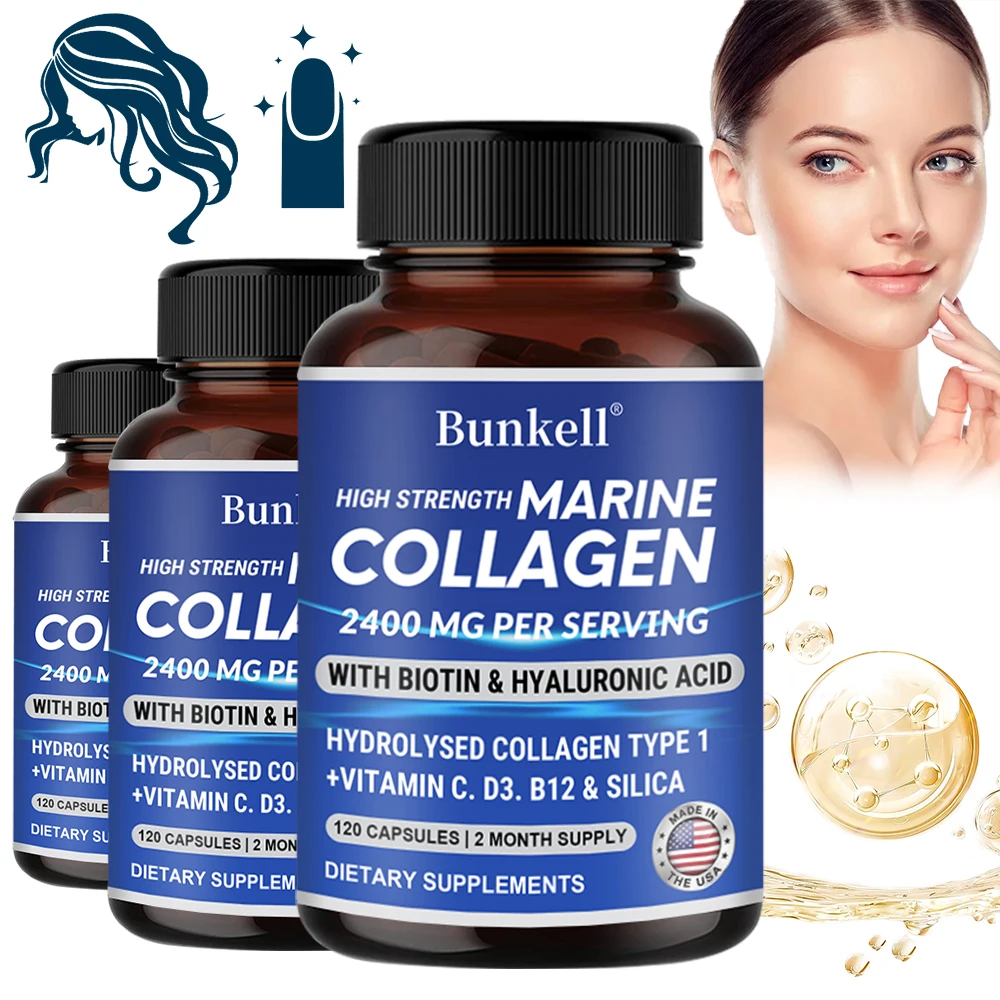 Potent Marine Collagen - with Hyaluronic Acid, Biotin & Vitamins - 2400MG Complex, Hydrolyzed Type 1, with Vitamins & Minerals