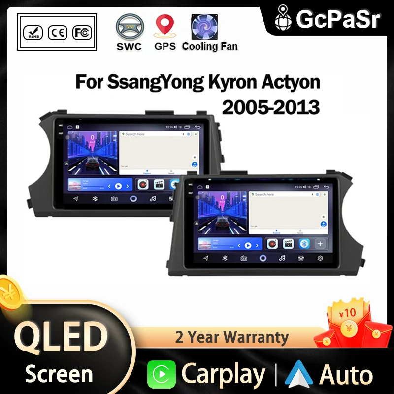 Autoradio Android 14 For SsangYong Kyron Actyon 2005-2013 RHD LHD lettore multimediale Autoradio sistema GPS Touch Screen 4G NO