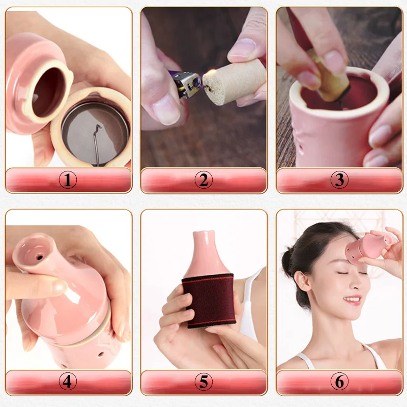 Ceramic Moxibustion Jar Warm Facial Care Massage Beauty Face Body Scraping Cup Moxa Therapy Acupuncture Meridians Stretch