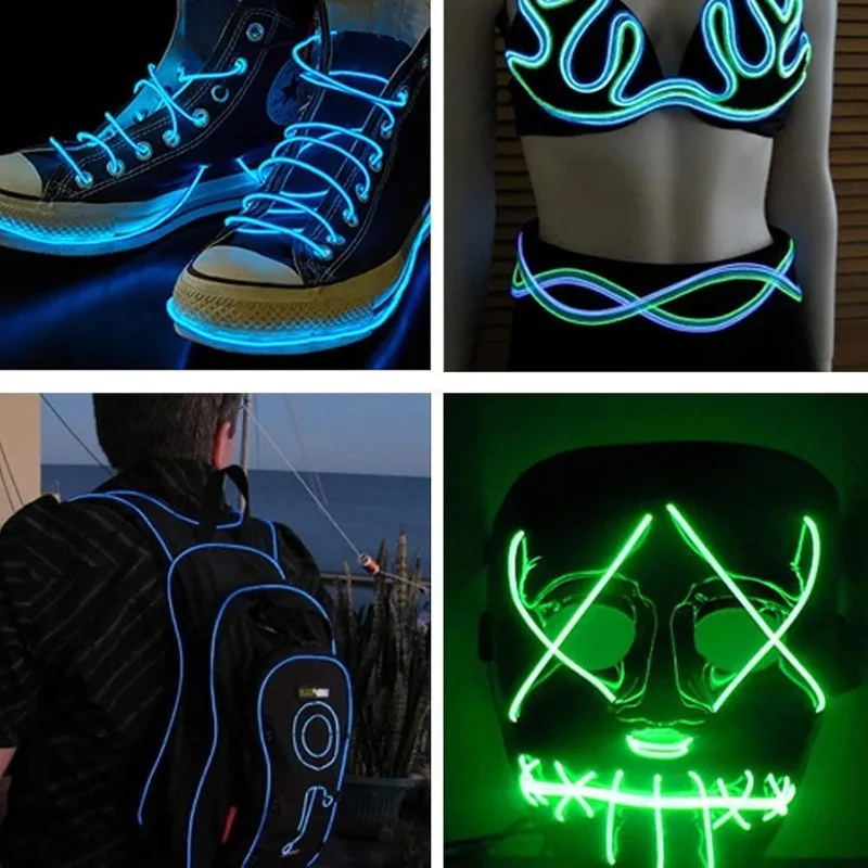 1/3 متر 9ft EL سلك النيون متوهجة Strobing الكهربائية ضوء El سلك بطارية حزمة للحفلات لوازم الديكور هالوين