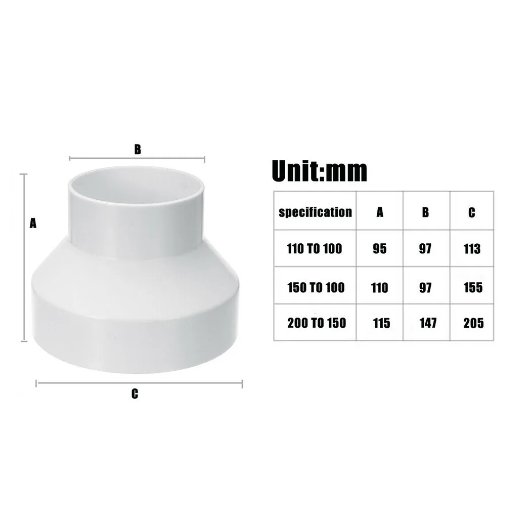 Brand New alta qualidade adaptador para exaustor, Substituir ferramenta de reposição, branco, 150 a 100mm, 200 a 150mm, 110 a 100mm