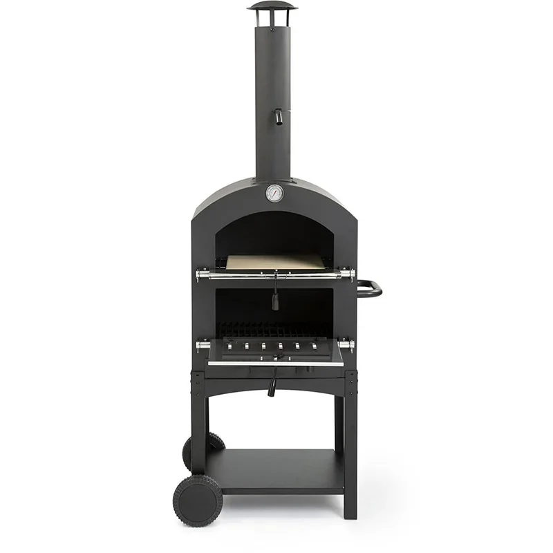 Export Outdoor Double Layer Hand Push with PP Wheels Kiln Oven Stainless Steel 12 Inch Dual Purpose Pizza Oven BBQ Oven