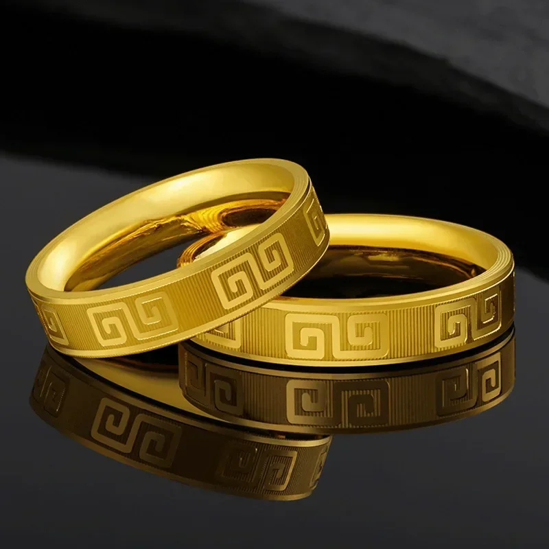 

9999 Real Gold Embossed Ring, 24K Gold, Chinese Style Retro Couple Ring, Holiday Gift