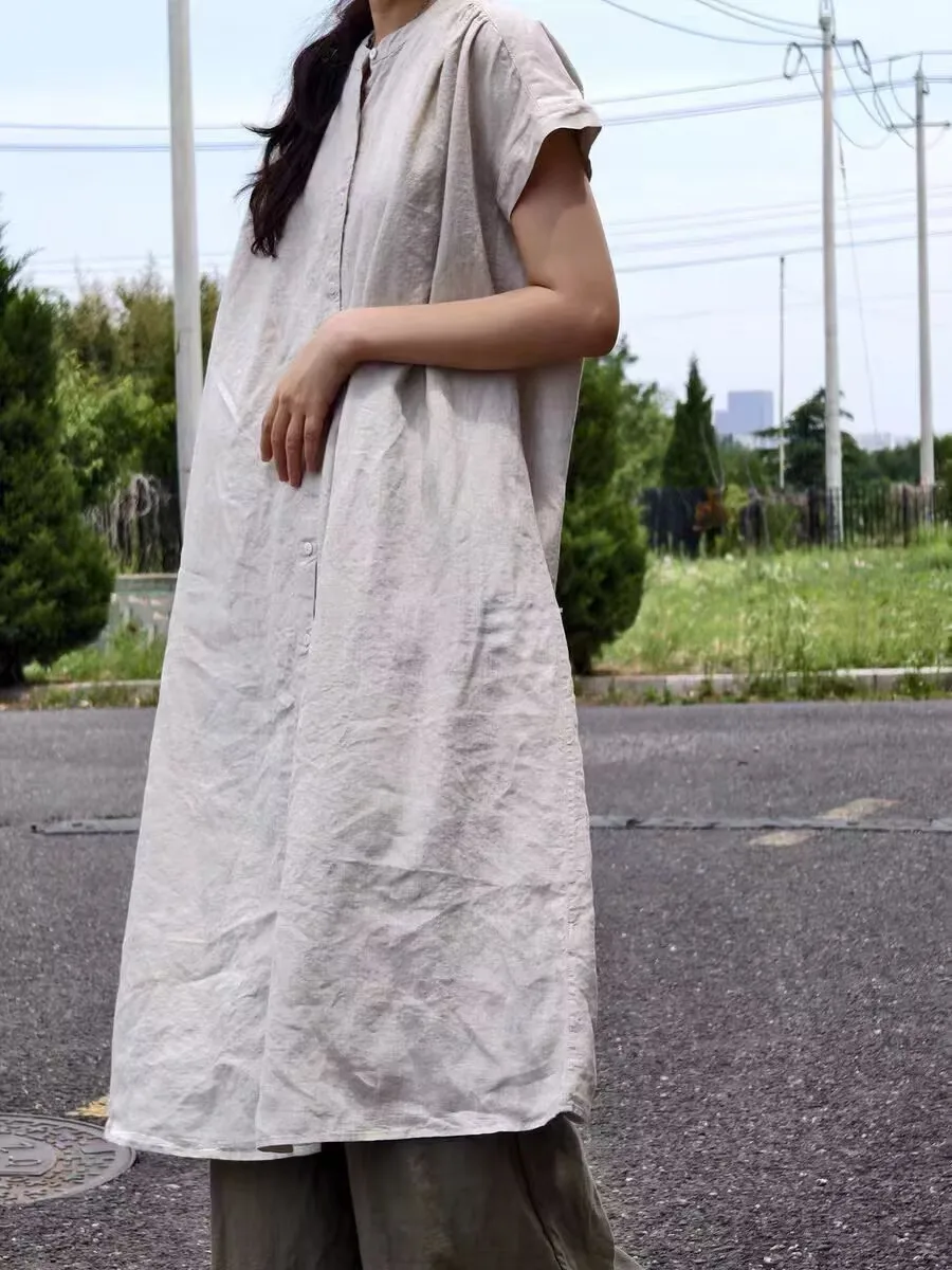 ฤดูร้อน 2025 ใหม่สไตล์ญี่ปุ่นผ้าฝ้ายเสื้อหลวมสบายSlimming A-Lineผ้าลินินBasic Robe N911