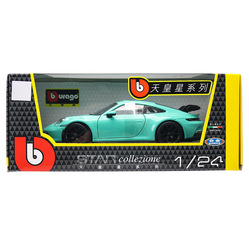 Bburago 1:24 포르쉐 911 GT3 형광 녹색 회색 합금 럭셔리 차량 다이캐스트 자동차 모델 장난감 컬렉션 선물, 생일 선물