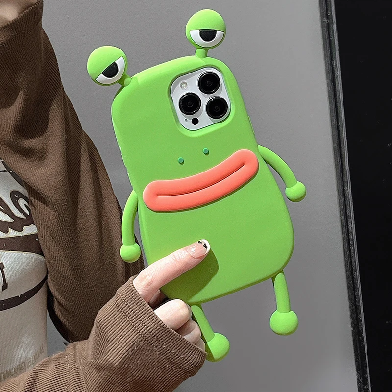 Funny Soft Silicone 3D Frog Phone Case For iPhone 14 13 11 12 15 16 17 Pro Max XS XR 8 Plus Cartoon Cute Shockproof Bumper Cover