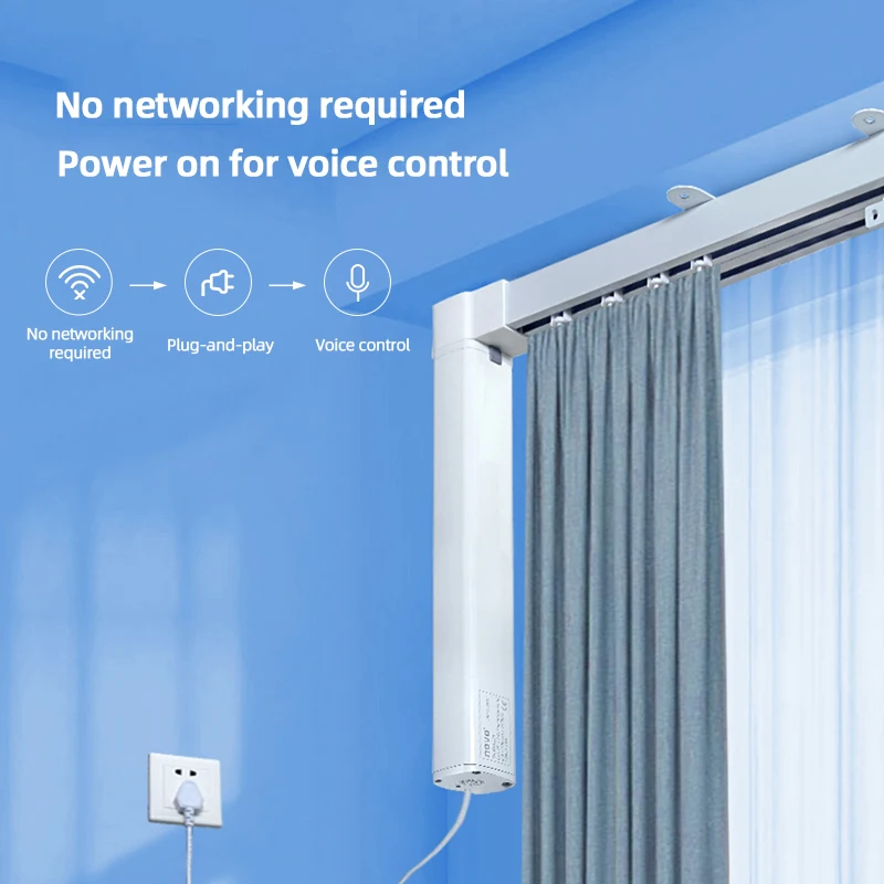 モダンな4.5メートルセット、静音アルミ合金製スマート電動プラグ式カーテンレール、オフライン音声制御リモコン付き
