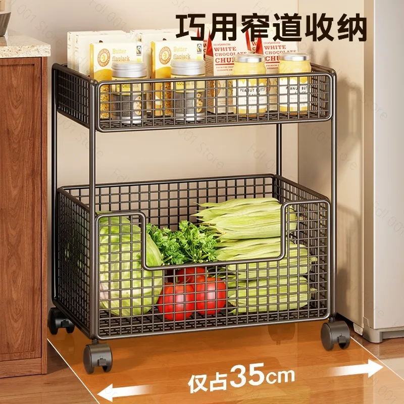 Multi-layer Rolling Vegetable Fruit Storage Rack With Wheels Household Floor Trolley Storage Organizer