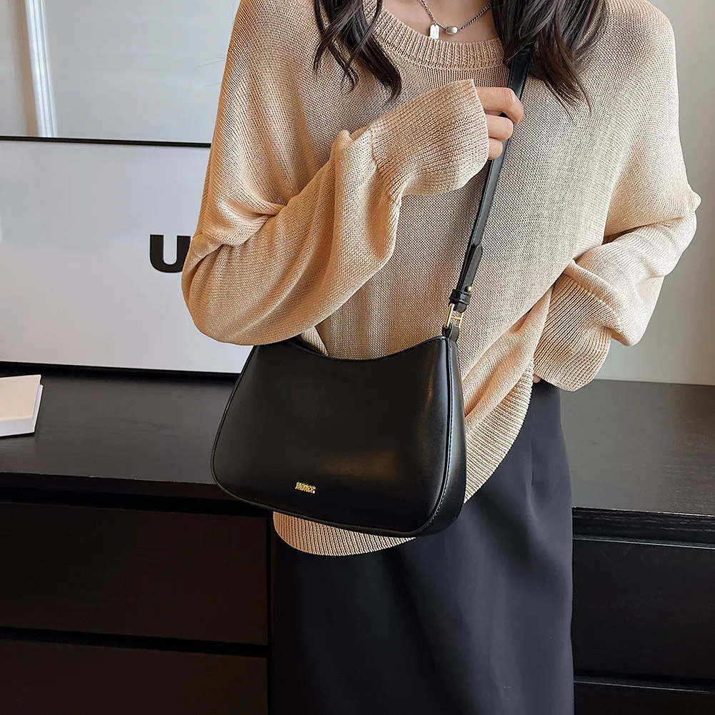 Retro Leather Underarm Bag Women\'s Solid Color Luxury Handbag Designer Large Capacity Simple Satchel Ladies Vintage Shoulder Bag