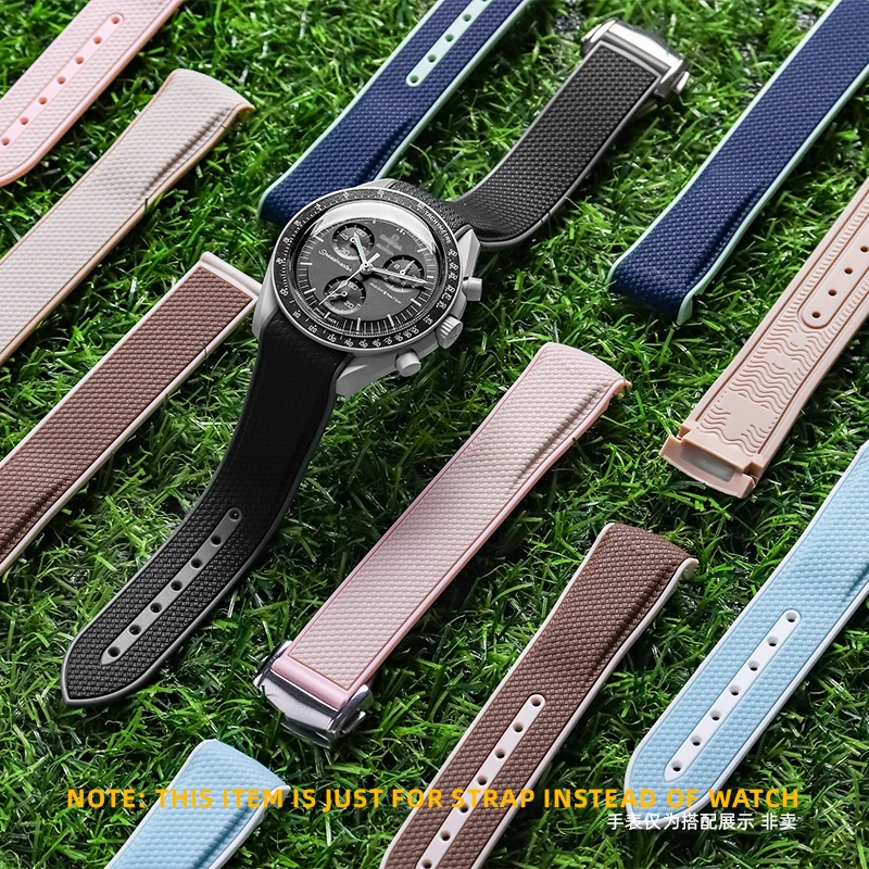 سوار ساعة سيليكون لساعة القمر ، حزام مطاطي ، واجهة منحنية ، مناسب لساعة omegaswatch ، Seamaster ، 20 ange