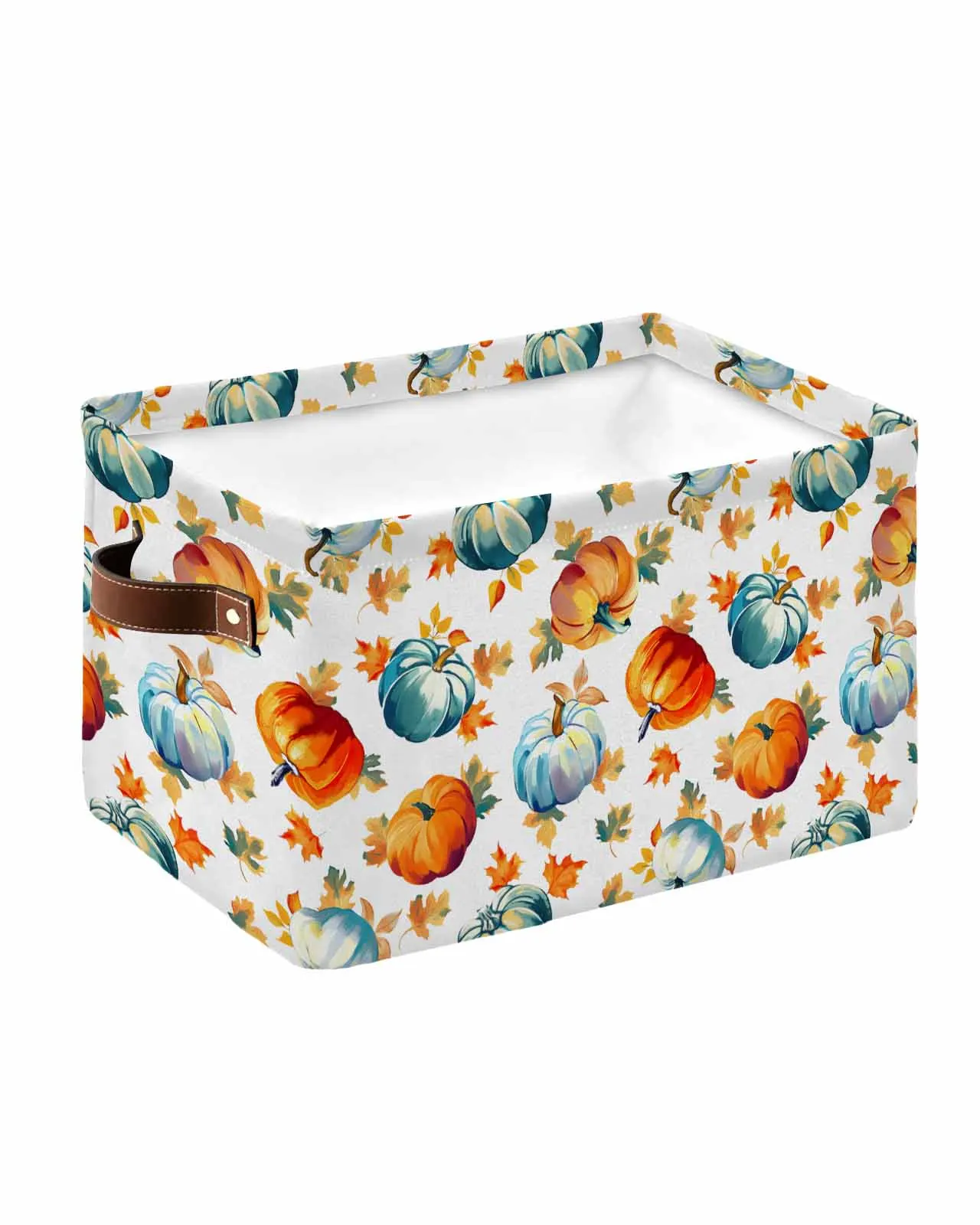 Pumpkin Leaves Hand-Painted Watercolor Foldable Storage Basket Waterproof Home Clothing Organizer Children Toy Storage Bag