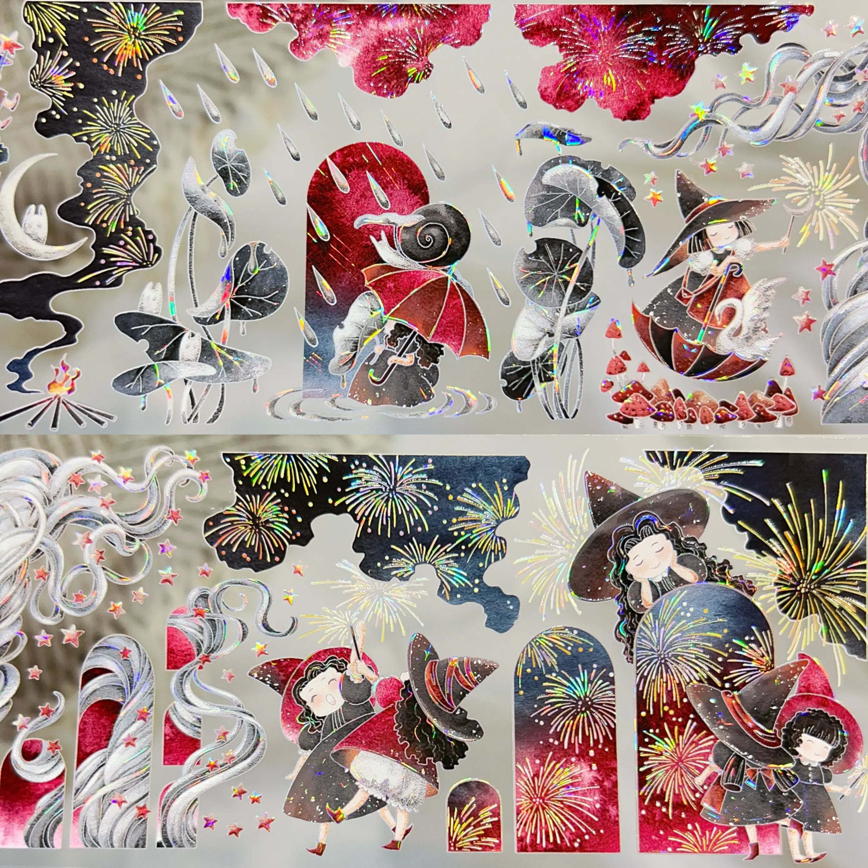 Night Forest Dream Washi Tape, Shell Shimmer PET Sticker Roll DIY Journal Scrapbooking Planner Decoration, Craft Supplies